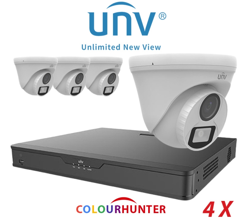 Caméra de surveillance lot de 4 UNV 2  méga nocturne Hd avec dvr ou Nvr alimenter au courant 220v